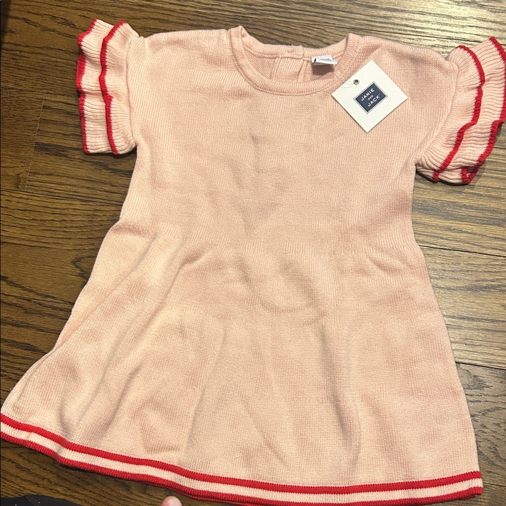 Janie and Jack Pink Knit Dress with Red Trim